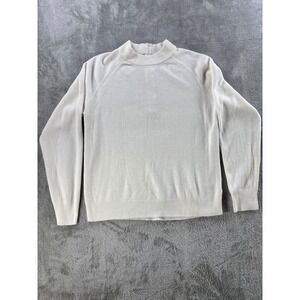 Mock Neck Knit Sweater Womens Small Cream Grandpa Core Normcore Classic Fit Soft